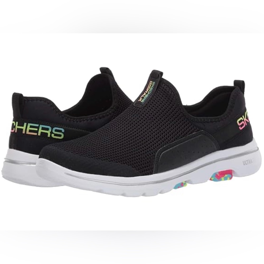 Skechers Women’s Go Walk Sneaker Black Slip-On Shoes Sz 10